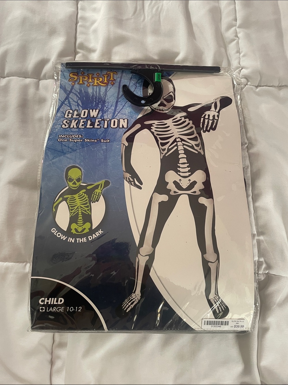 Spirit Glow Skeleton Kids Costume - Black/Green Glow in the Dark! 10/12 kids